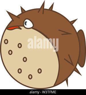 A big fat pufferfish in round shape, vector, color drawing or illustration. Stock Vector