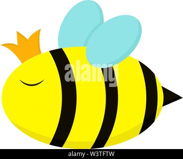 A cute big fat queen bee with a crown, vector, color drawing or illustration. Stock Vector