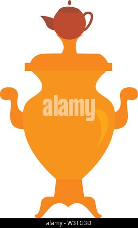 A large samovar with a tea pot on its top, vector, color drawing or illustration. Stock Vector