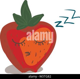 A big beautiful strawberry which is in sound sleep, vector, color drawing or illustration. Stock Vector