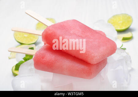 Ice cream from frozen watermelon on white table Stock Photo