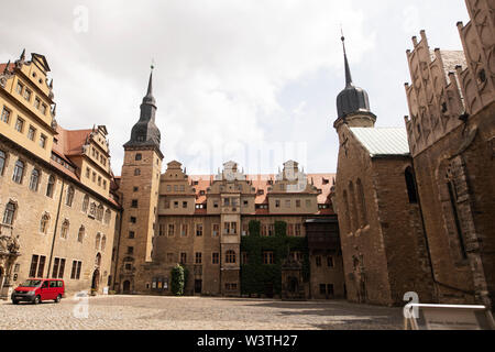 The courtyard of the historic castle (Schloss) in the center of Merseburg, Saxony-Anhalt, Germany. Stock Photo