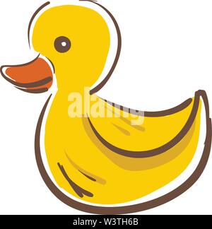 A small cute yellow duck toy, vector, color drawing or illustration. Stock Vector