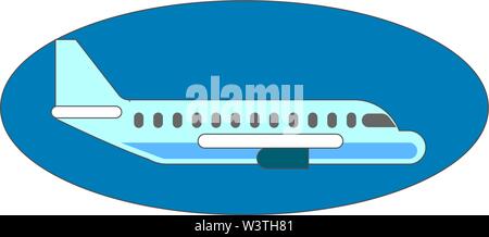 Airplane in blue sphere, illustration, vector on white background. Stock Vector