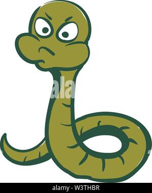 Angry green worm, illustration, vector on white background. Stock Vector