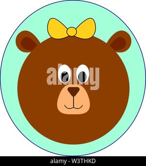 Cute bear with yellow bow-tie, illustration, vector on white background. Stock Vector