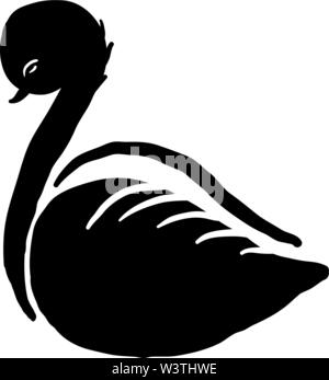 Black swan sketch, illustration, vector on white background. Stock Vector