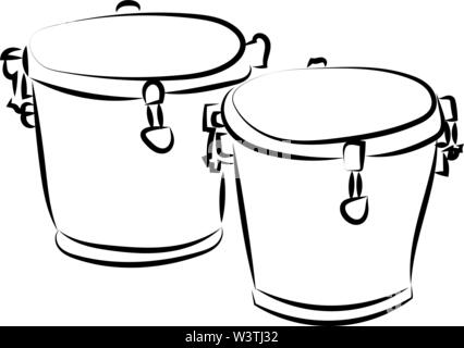 Bongo drums sketch, illustration, vector on white background. Stock Vector