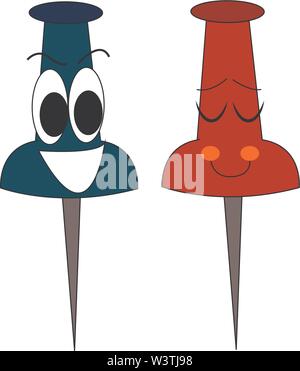 Blue and red pin, illustration, vector on white background. Stock Vector