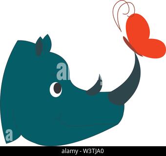 Rhinoceros and butterfly, illustration, vector on white background. Stock Vector