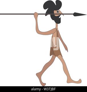 Cartoon vector illustration of a caveman hunting a sabertooth tiger ...