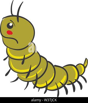 Sad green centipede, illustration, vector on white background. Stock Vector
