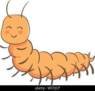 Happy orange centipede, illustration, vector on white background. Stock Vector