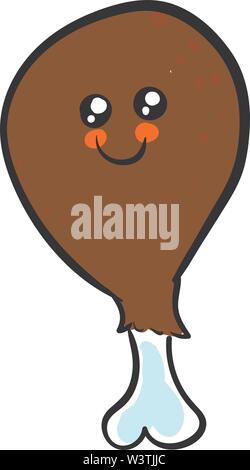 Happy chicken thigh, illustration, vector on white background. Stock Vector