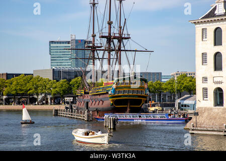 Amsterdam, Netherlands, maritime museum, old sailing ship, VOC-Ship De Amsterdam, Stock Photo