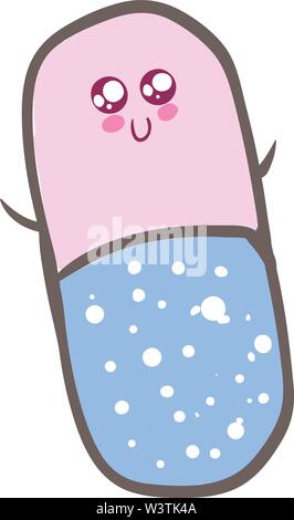 Cute little capsule with eyes, illustration, vector on white background. Stock Vector