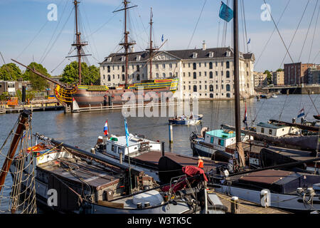 Amsterdam, Netherlands, maritime museum, old sailing ship, VOC-Ship De Amsterdam, Stock Photo