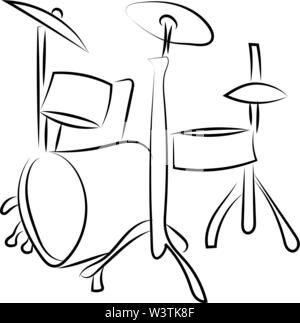 Drum set sketch, illustration, vector on white background. Stock Vector