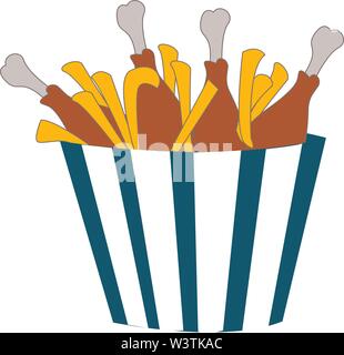 Chicken wings in bucket, illustration, vector on white background. Stock Vector