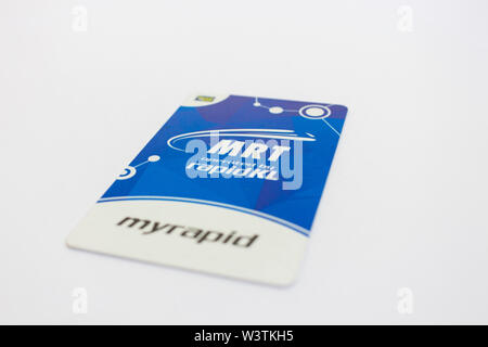 Blue Touch n Go (Touch and Go) card, cashless touch card payment system, for automatic car entry and exit at the shopping mall isolated in white backg Stock Photo