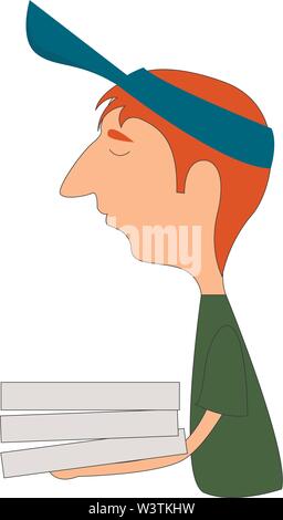 Pizza delivery man, illustration, vector on white background. Stock Vector