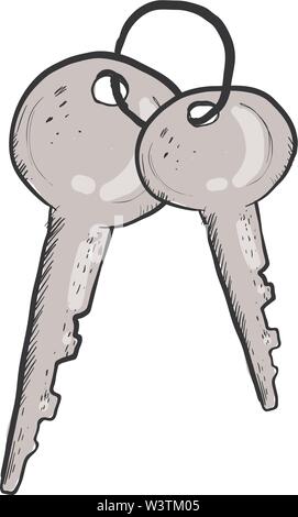 A pair of keys, illustration, vector on white background. Stock Vector