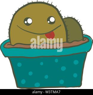 Cute cactus in pot character with love emotions, happy face, smile ...