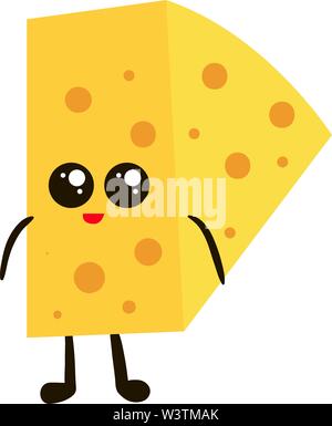 Happy cheese with eyes, illustration, vector on white background. Stock Vector