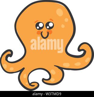 Happy orange octopus, illustration, vector on white background. Stock Vector