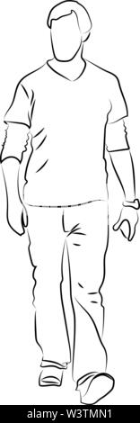 Man walking down the street, illustration, vector on white background. Stock Vector