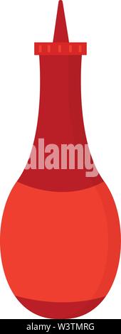 Ketchup in red bottle, illustration, vector on white background. Stock Vector
