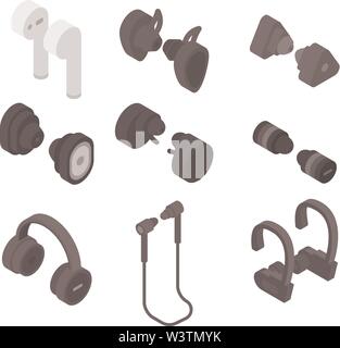 Wireless Earbuds icons set, isometric style Stock Vector