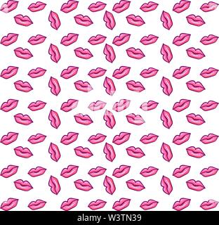 A bunch of pink lips, illustration, vector on white background. Stock Vector