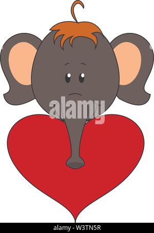 Little elephant holding a heart, illustration, vector on white background. Stock Vector