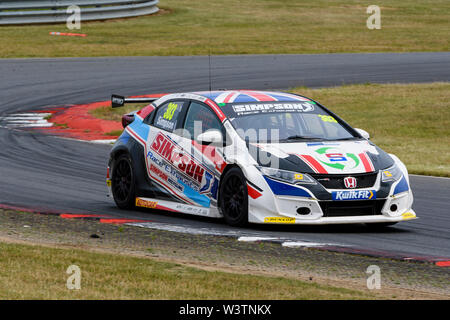 Snetterton, UK. 17 July, 2019. Kwik Fit British Touring Car Championship's summer test at Snetterton on the 17th August 2019 ahead of the series' triple-header race event on 3/4 August. Pictured is Matt Simpson driving the Simpson Racing Honda Civic Type R  Credit: Mark Bullimore/Alamy Live News Stock Photo