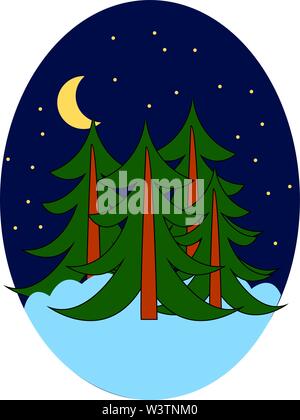 Forest at night, illustration, vector on white background. Stock Vector