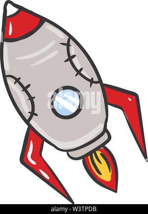 Rocket launching, illustration, vector on white background. Stock Vector