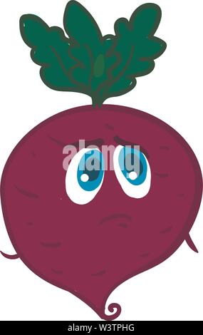 Round beet is looking sad, illustration, vector on white background. Stock Vector