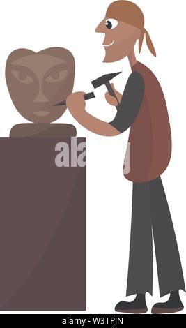 Sculptor working, illustration, vector on white background. Stock Vector