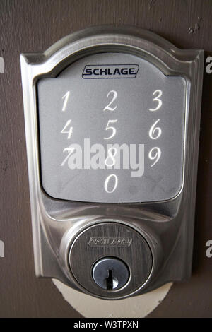 electronic keypad door entry system on an airbnb house in the USA United States of America Stock Photo