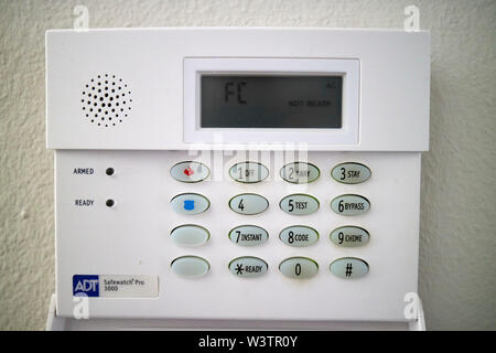 keypad entry system for a home burglar alarm in the USA United States of America Stock Photo