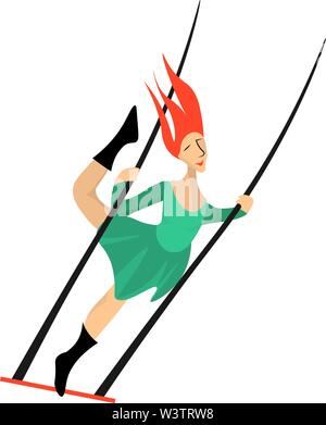 Female trapeze artist, illustration, vector on white background. Stock Vector