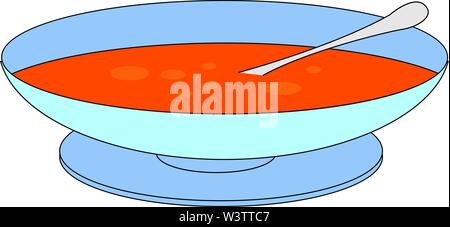 Bowl of tomato soup, illustration, vector on white background. Stock Vector