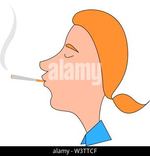 Man smoking cigar,  illustration, vector on white background. Stock Vector