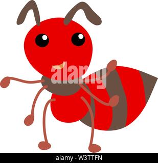 Cute red ant, illustration, vector on white background. Stock Vector