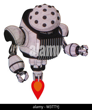 Automaton containing elements: black sphere cam design, heavy upper chest, chest vents, jet propulsion. Material: sketch pad dots pattern. Situation:. Stock Photo