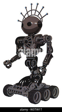 Android containing elements: oval wide head, small red led eyes, heavy ...