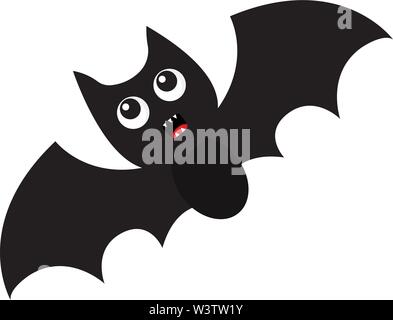 Black silhouette. Cartoon bat. Cute vampire bat, flying mammal. Flat ...