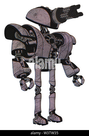 Automaton containing elements: gatling gun face design, heavy upper chest, heavy mech chest, ultralight foot exosuit. Material: sketch fast lines. Stock Photo