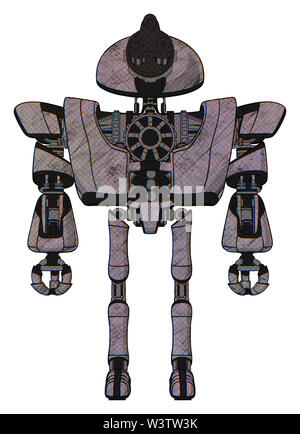 Automaton containing elements: gatling gun face design, heavy upper chest, heavy mech chest, ultralight foot exosuit. Material: sketch fast lines. Stock Photo